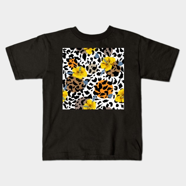 Animal Print and Flower Design Kids T-Shirt by Vibrant Vista